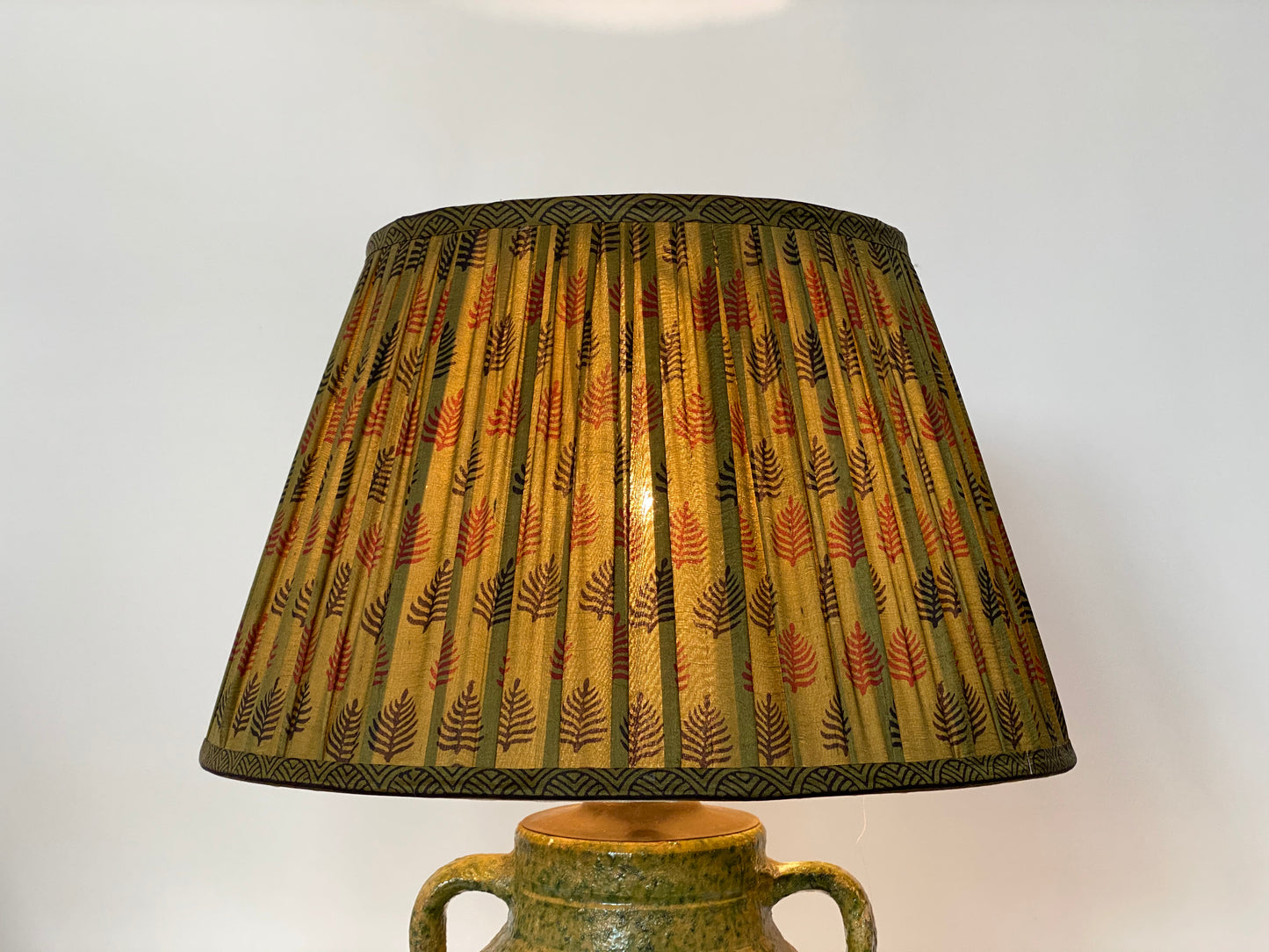 Olive green and red silk lampshade