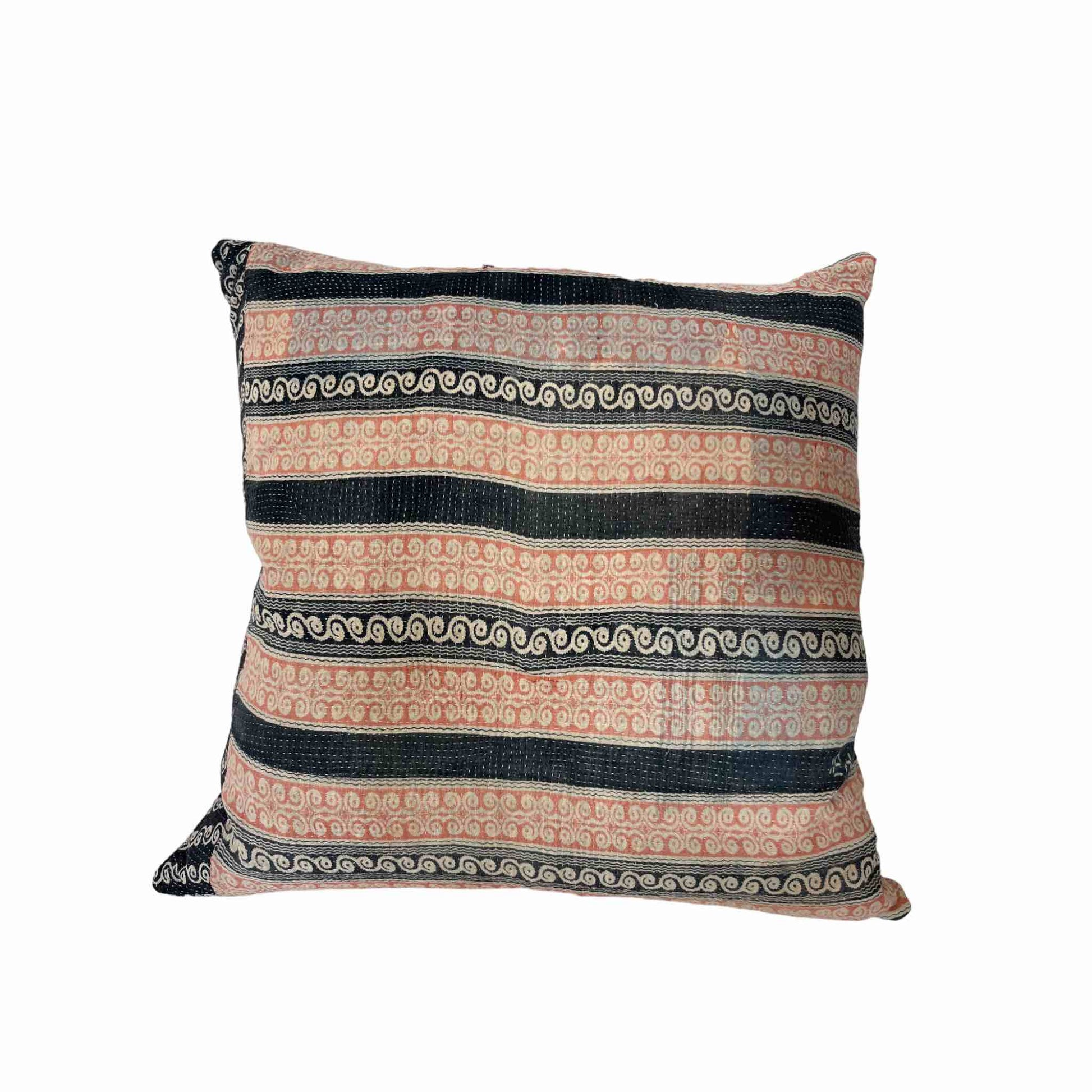 navy and pink stripe square cushions
