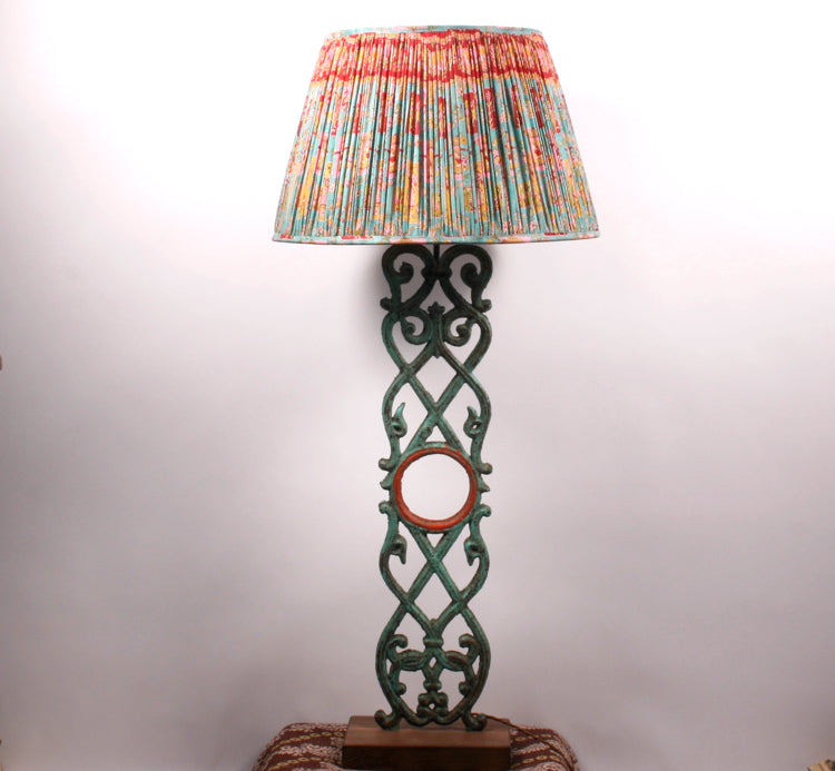 Wrought iron and teak vintage table lamp