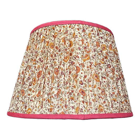 Orange floral on cream with pink trim silk lampshade cutout