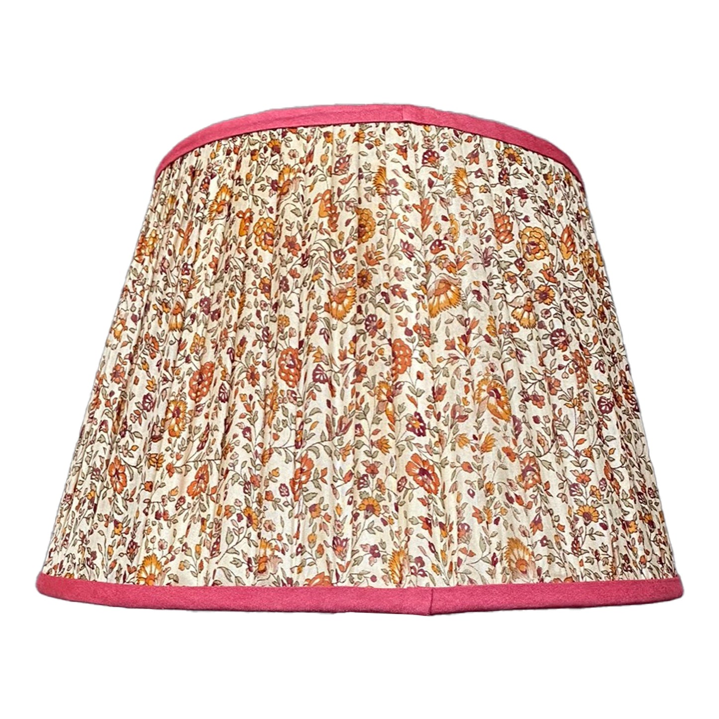 10 Silk Sari Lampshade - Maroon and Lichen Green Floral on Opal