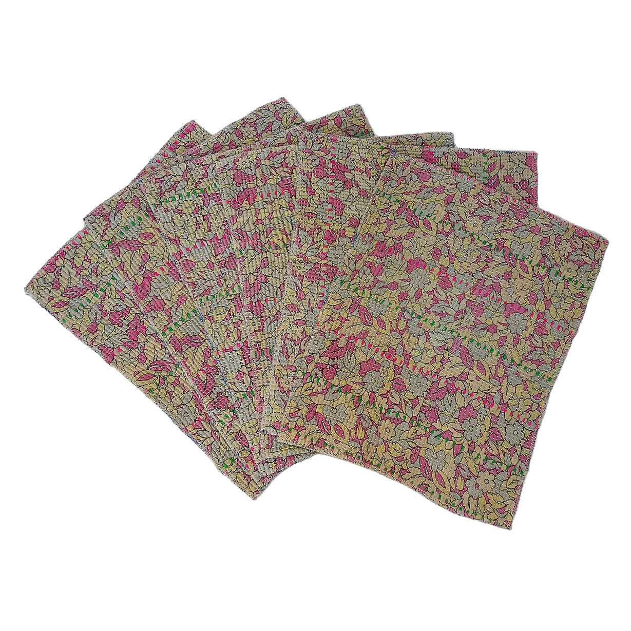 Pink floral kantha placemats cutout