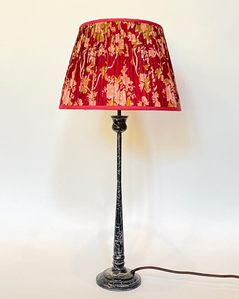 Raspberry and chartreuse vintage silk lampshade candlestick lampbase