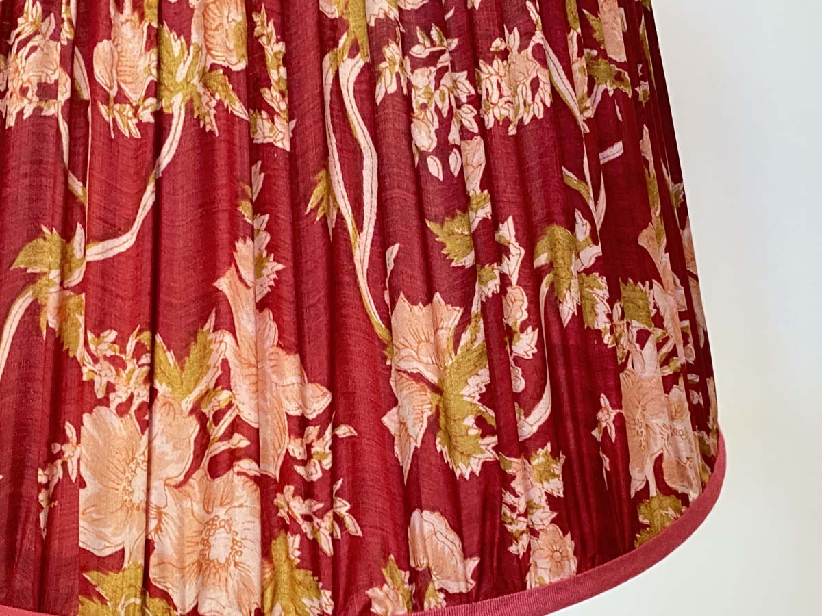 Raspberry and chartreuse vintage silk lampshade closeup