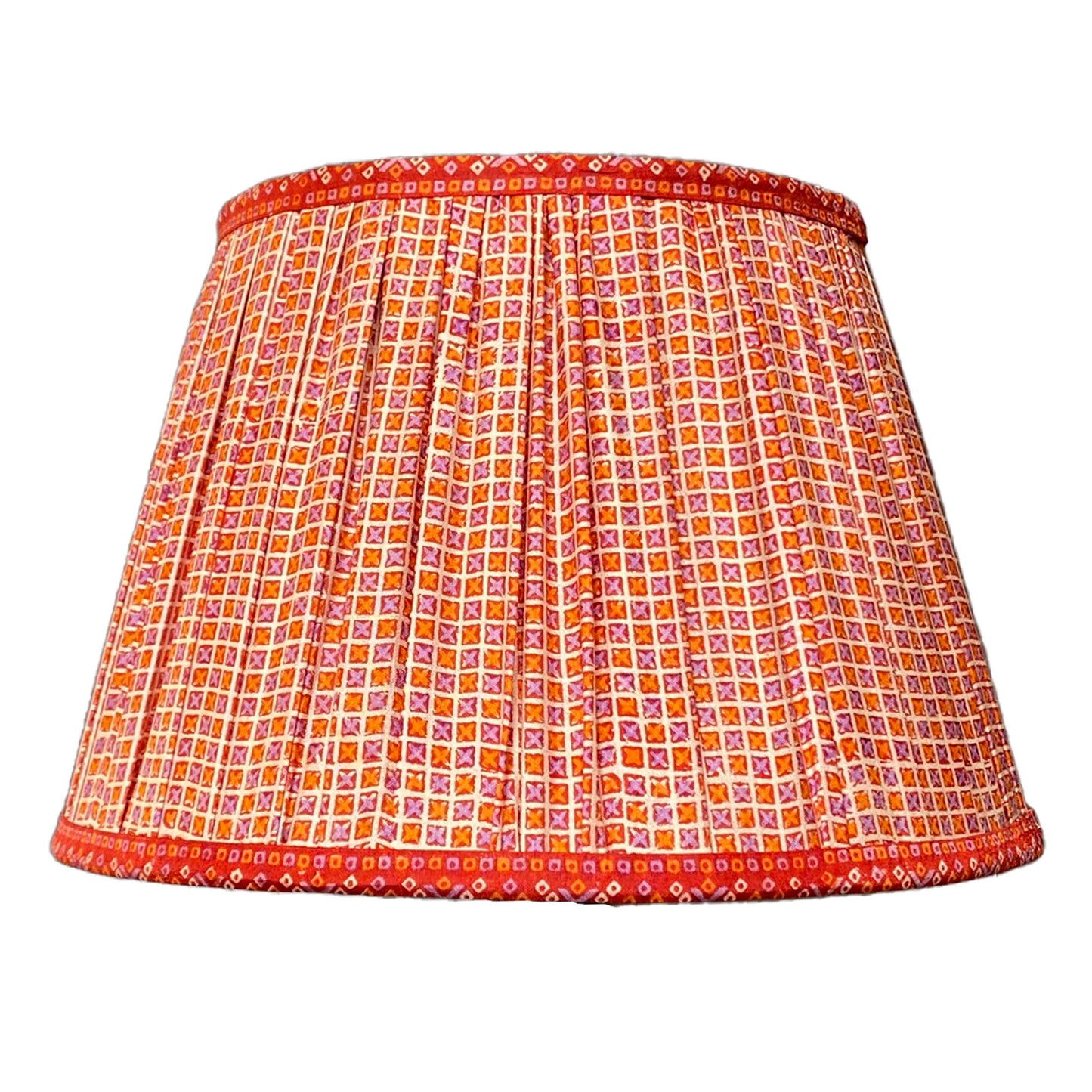 Red and orange geometric silk lampshade – Samarkand Design