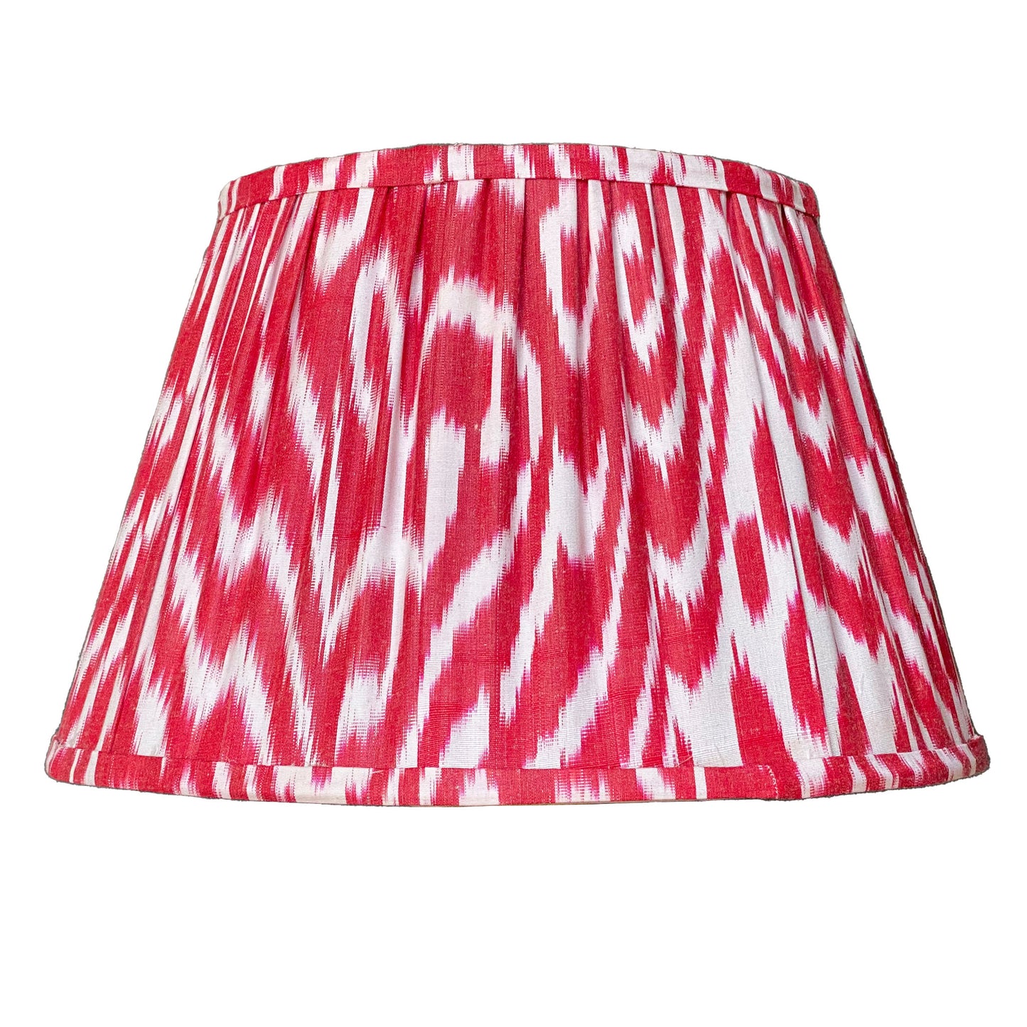 Red and white ikat silk lampshade cutout