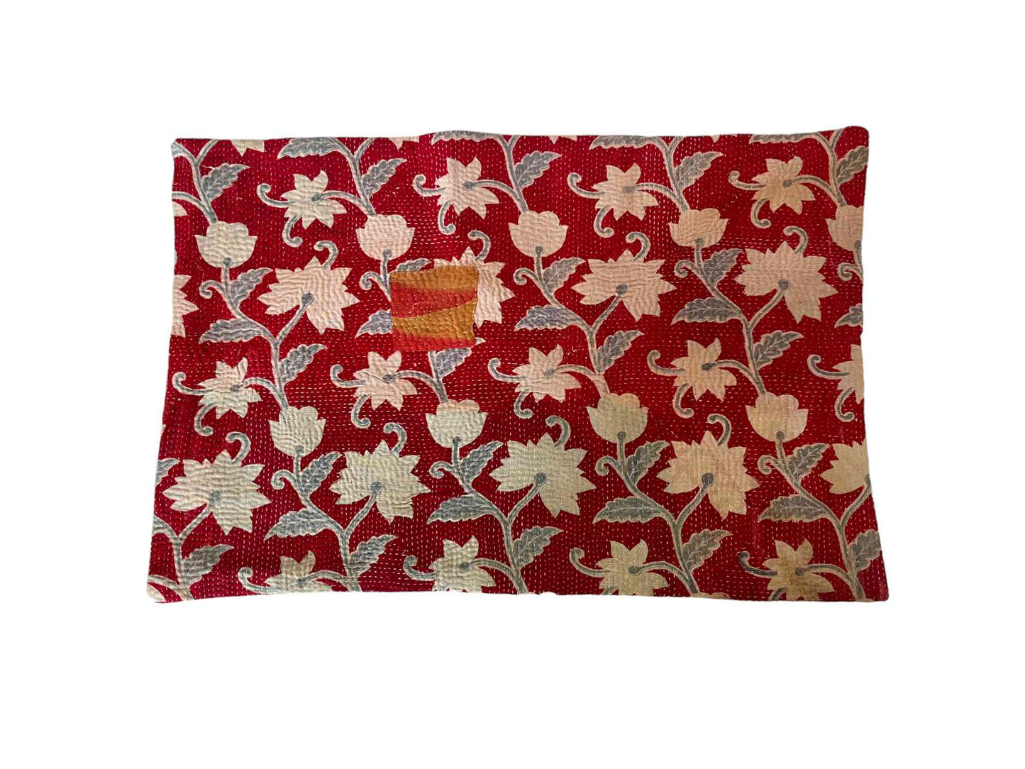 Red and blue kantha cushion rectangle