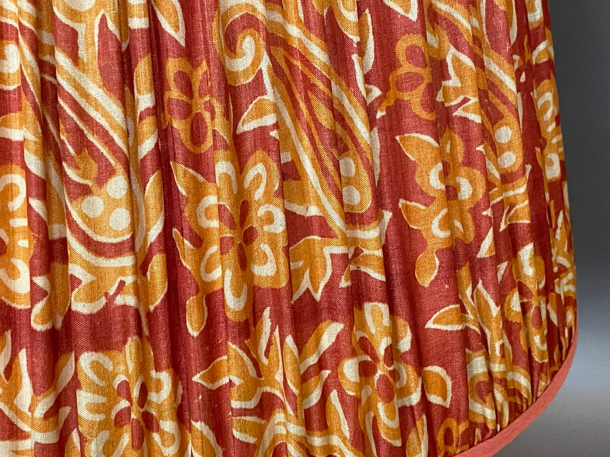 Russet and ochre vintage silk sari lampshade close up