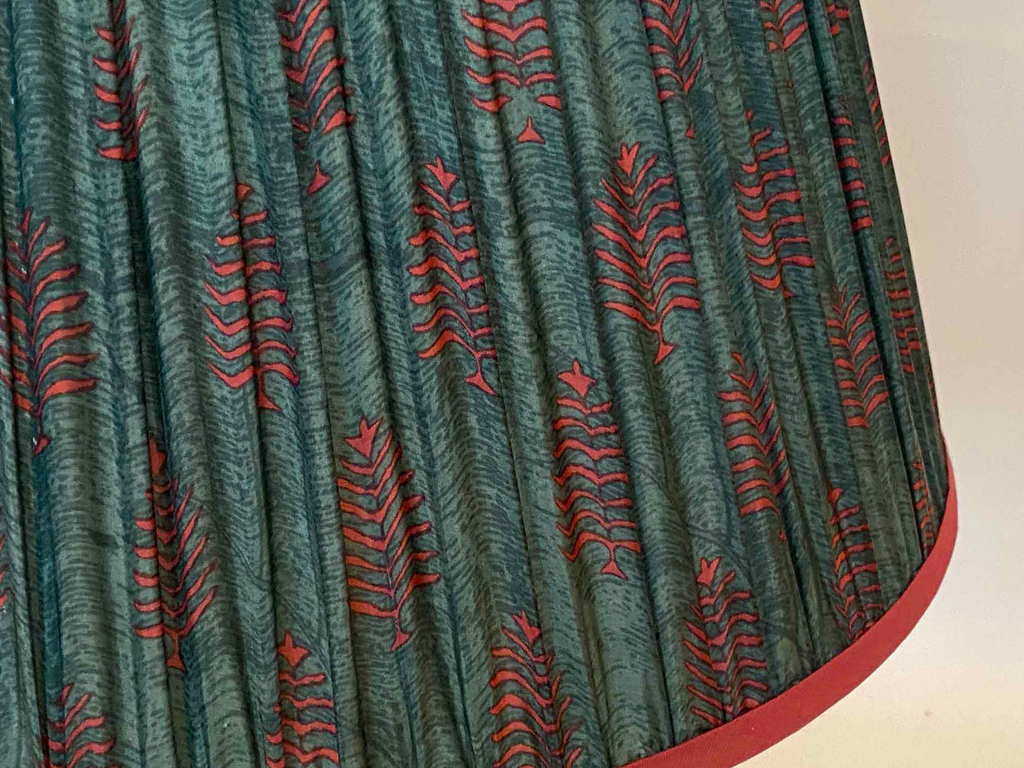 Teal with Pink Paisley Vintage Silk Sari Lampshade closeup