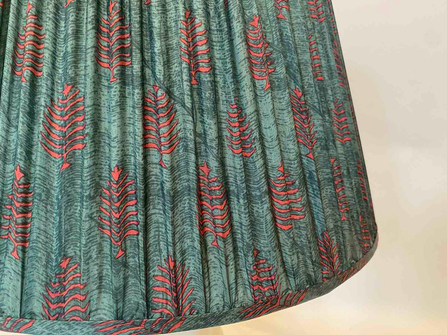 Teal with Pink Paisley Vintage Silk Sari Lampshade close up
