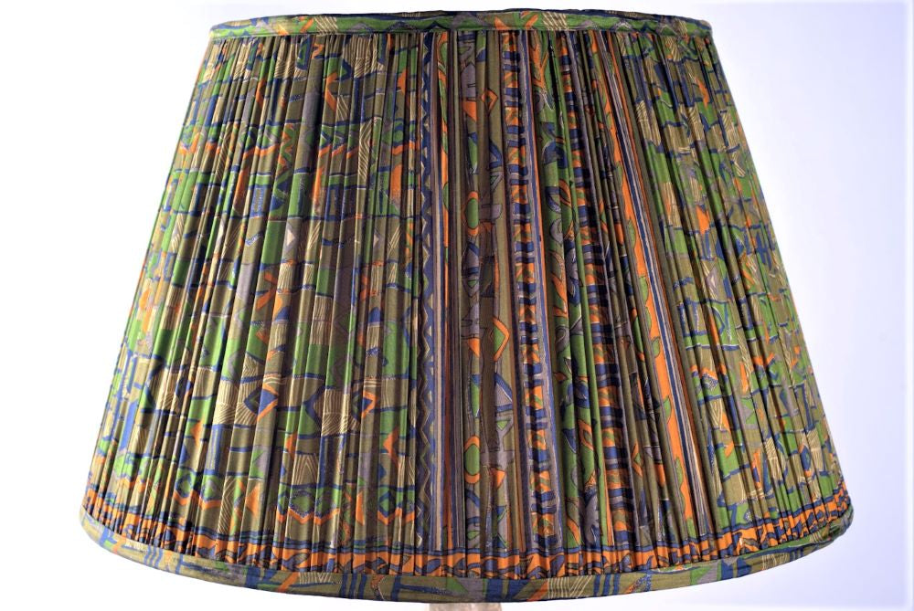 Green blue and orange abstract silk lampshade