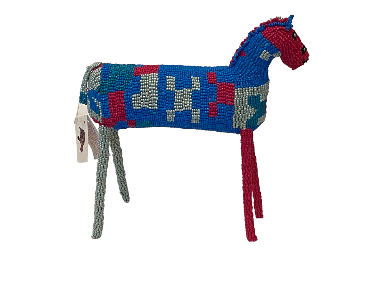 blue and pink beaded horse right