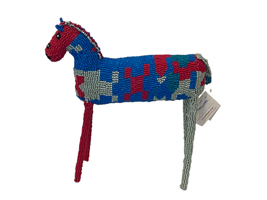 blue and pink beaded horse