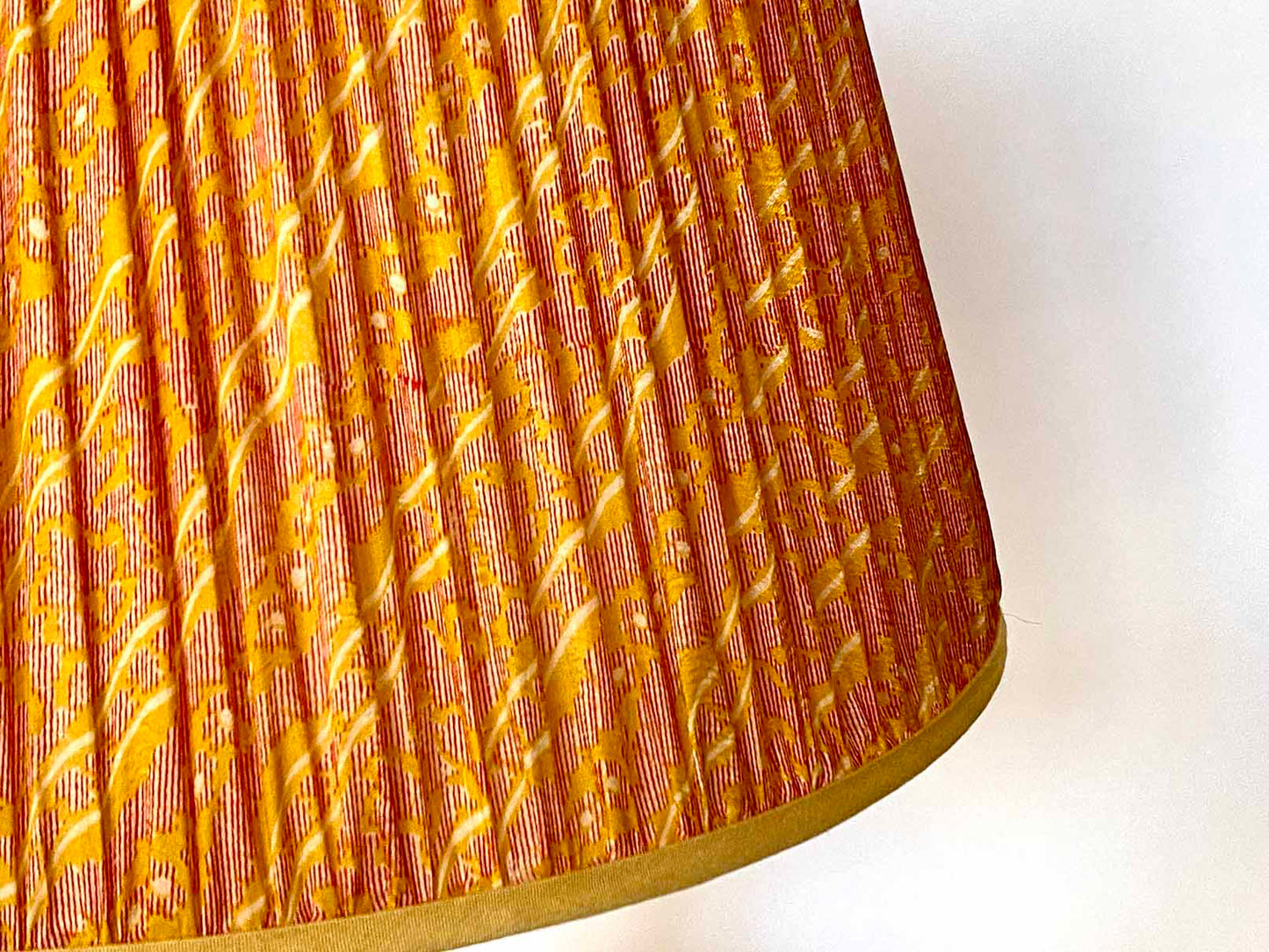 Yelllow and Pink vintage silk sari lampshade closeup